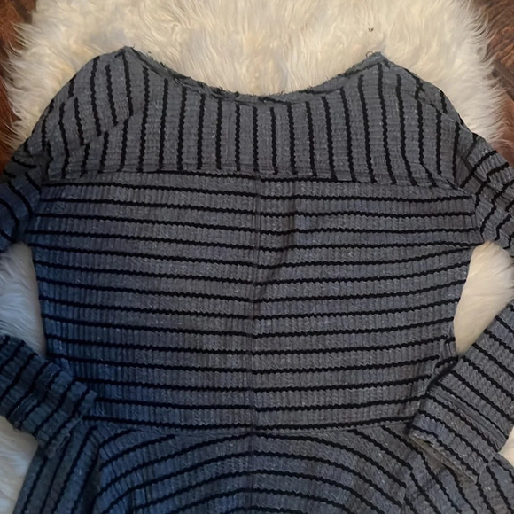 Free People Blue Black Stripe Peplum Long Sleeve Shirt - Picture 8 of 9